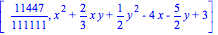 [11447/111111, x^2+2/3*x*y+1/2*y^2-4*x-5/2*y+3]